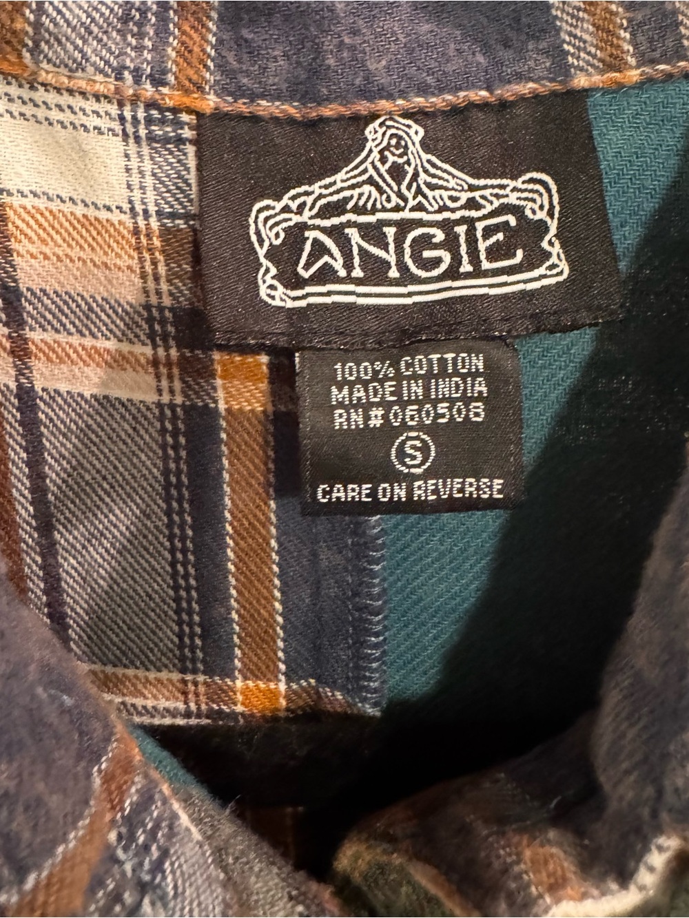 Angie Patchwork Plaid Button-Down Shirt Jacket - Teal & Brown & Cream - Picture 3 of 9